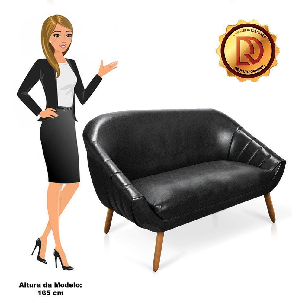 Namoradeira Giovana 02 Lugares Corano Preto Pés Palito Castanho - 3