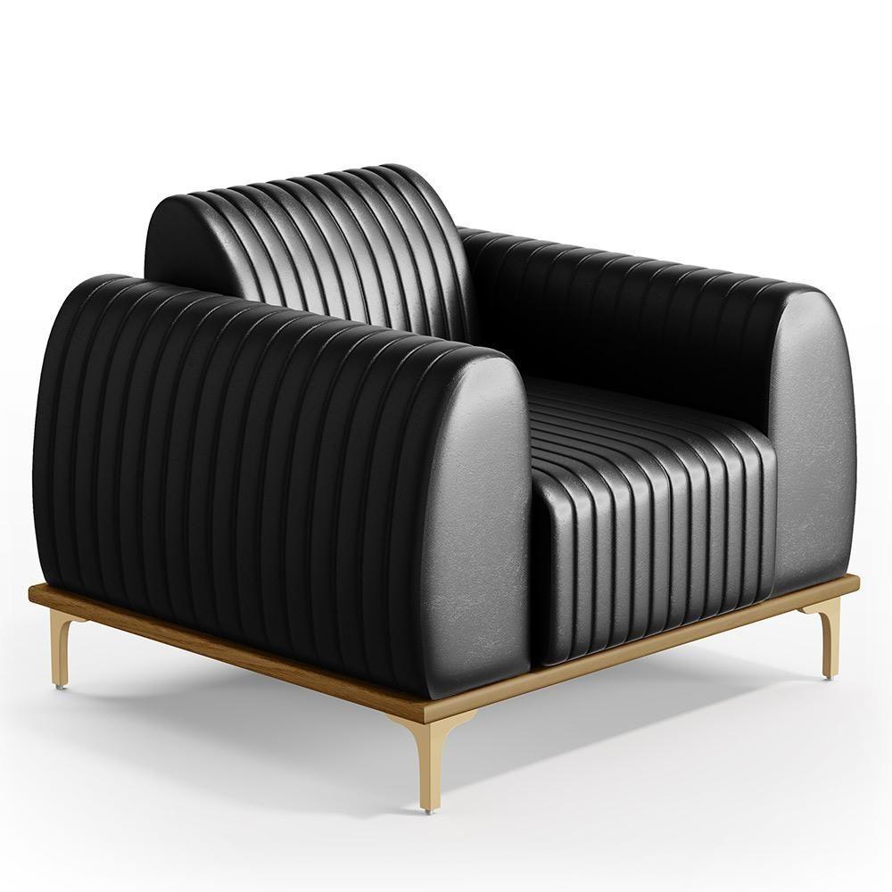 Kit Sofá 3 Lugares 210Cm Com 2 Poltronas Molino Preto B-159 - 11