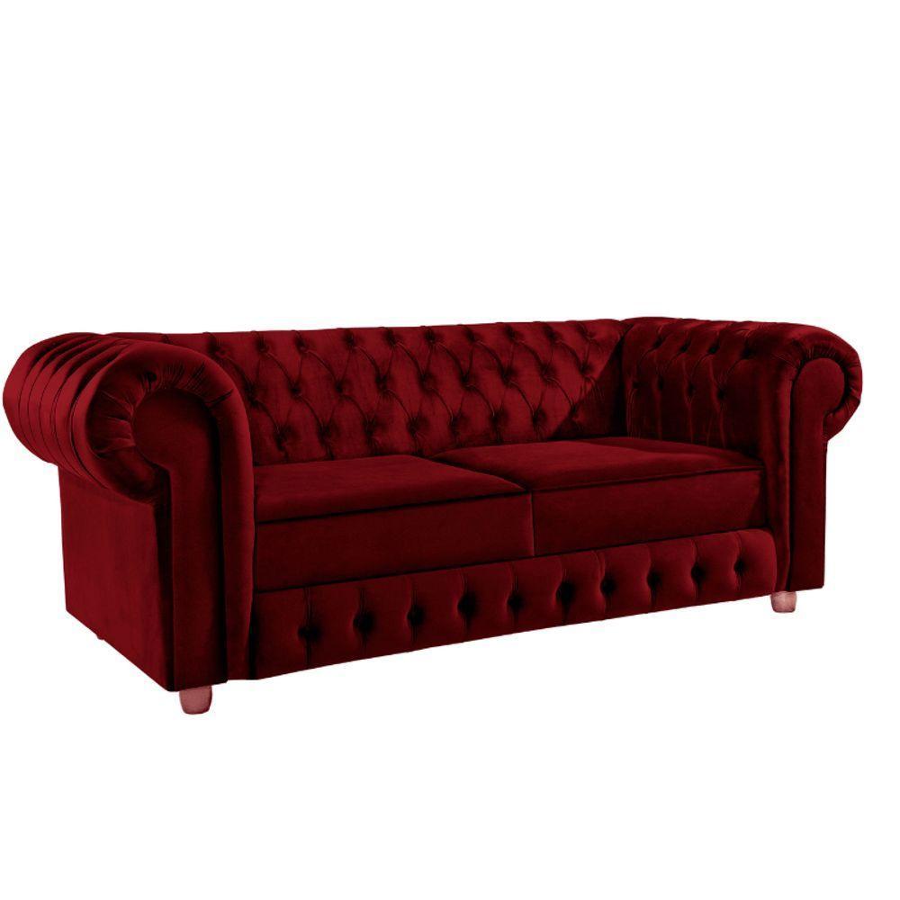 Namoradeira Chesterfield Bourbon 3 Lugares Via Encanto Veludo Bordô - 1