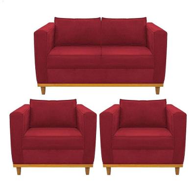 Kit Sofá 2 Lugares E 2 Poltronas Europa Suede Vermelho