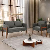 Kit 1 Sofá Namoradeira E 1 Poltrona Lana Suede Base De Madeira - D'rossi Cor Grafite - 15