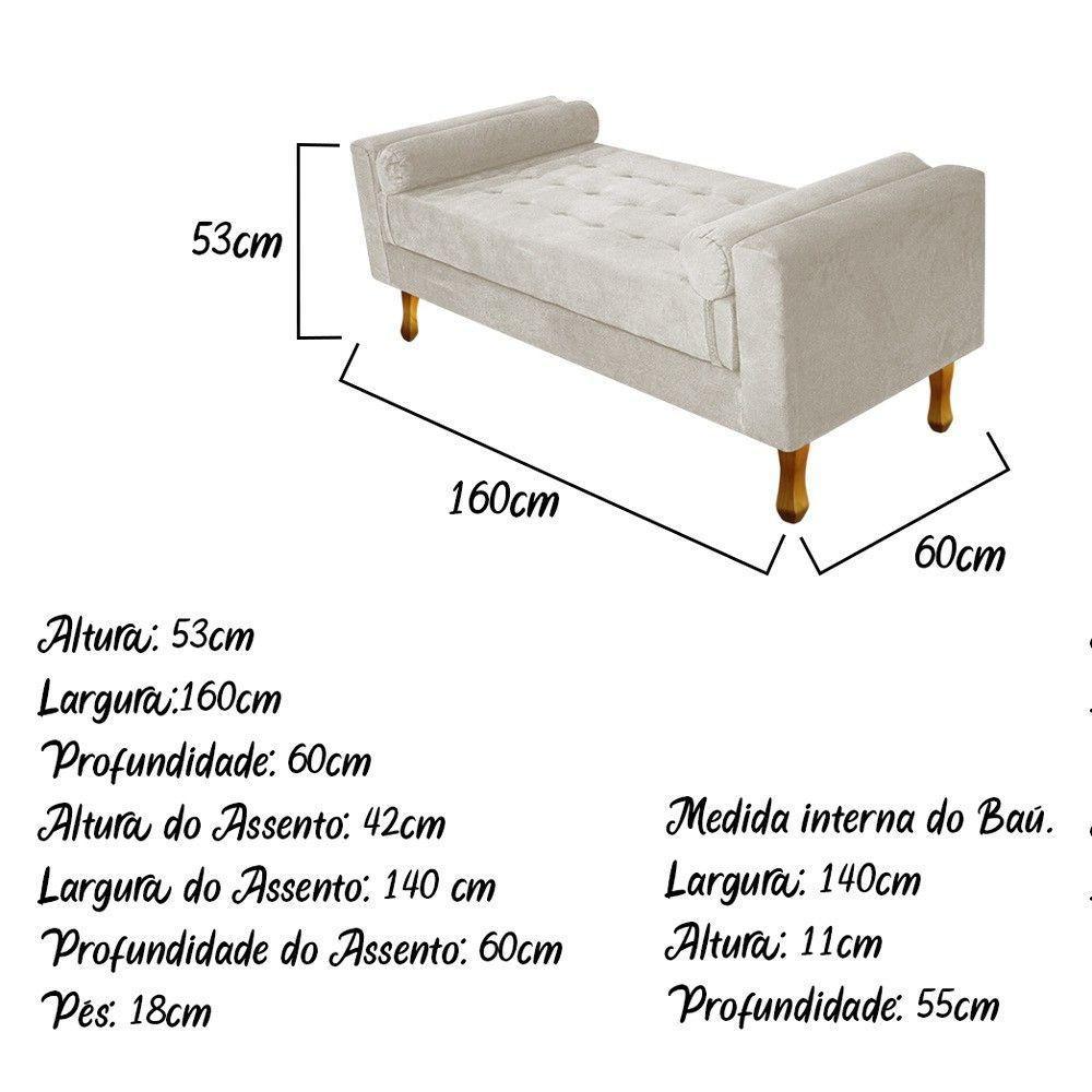 Recamier Baú Félix Queen Size 160cm Suede Bege Doce Sonho - 5