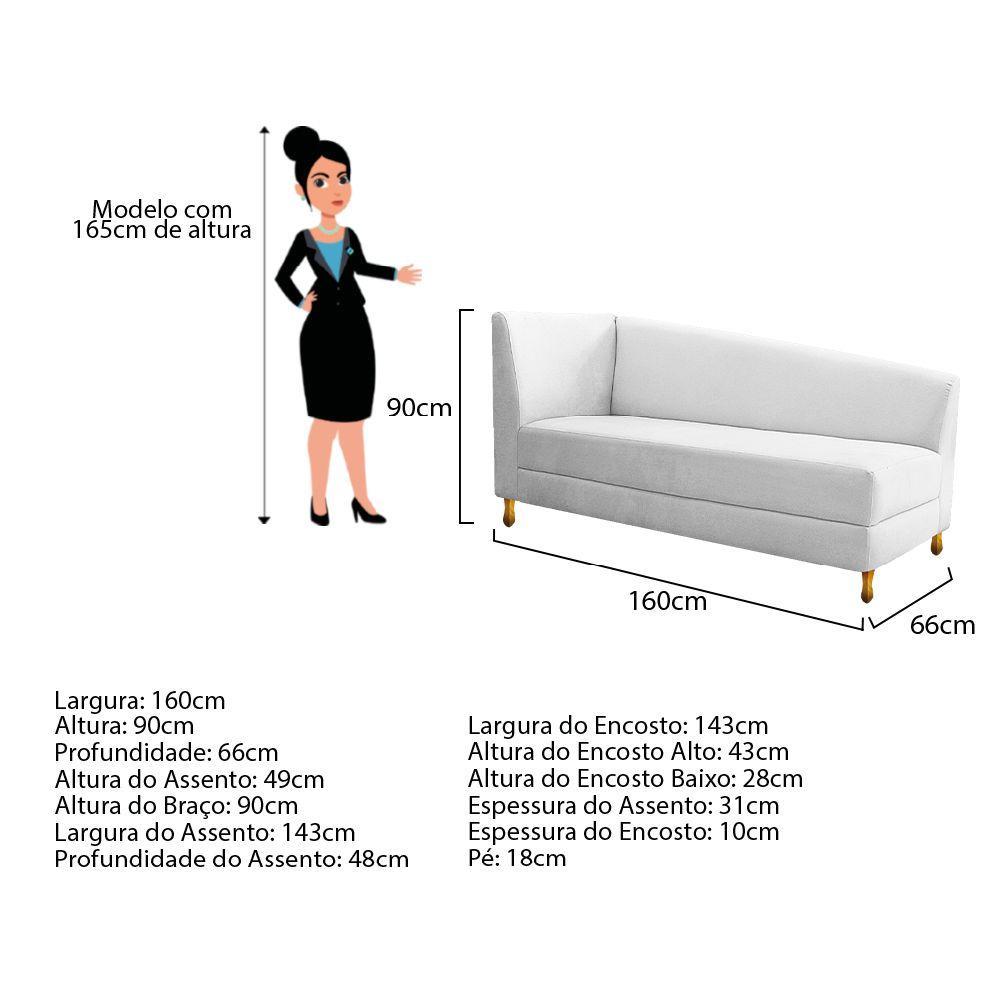 Recamier Valéria 160cm Lado Esquerdo Suede Branco Doce Sonho - 3