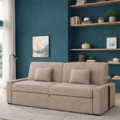 Sofá Cama Charlotte 2 Lugares Retrátil 145cm Sintetico Marrom e Linho Cru Matrix