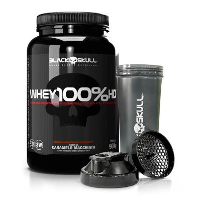 Whey Protein Black Skull 100% Hd Concentrado Caramelo Macchiato 900G + Coqueteleira