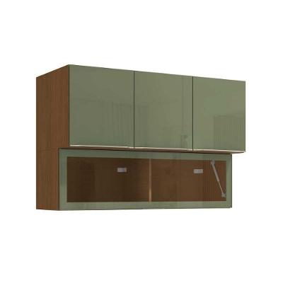 Armário Aéreo Vibra T651 120CM 4 Portas MDF-MDP Vidro Canela e Verde Pistache Kappesberg