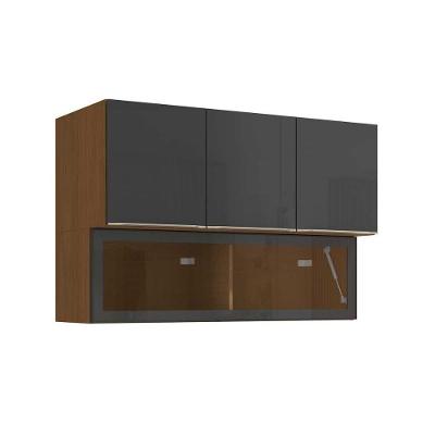 Armário Aéreo Vibra T651 120CM 4 Portas MDF-MDP com Vidro Canela e Grafite Kappesberg