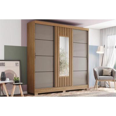 Guarda Roupa Solteiro B376 3 Portas de Correr 2 Gavetas MDP Nature-Avela Henn