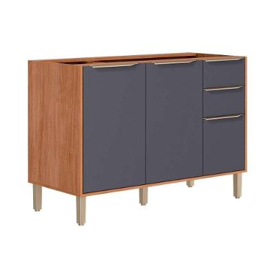 Balcão Cozinha Brilhante 3 Portas 2 Gavetas MDF 120CM Cinamomo-Titanium MGM
