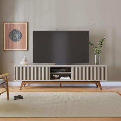 Rack para TV Fortaleza 75" 218CM MDF e MDP com Portas Ripadas Off White