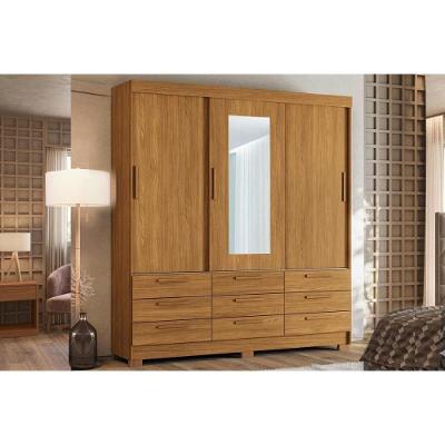 Guarda Roupa Solteiro 3Ptas c-Esp Morretes 3 Portas Correr 9 Gavetas MDF Cinamomo Santos Andirá