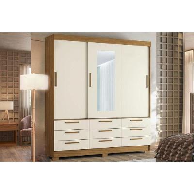 Guarda Roupa Solteiro 3Ptas c-Esp Morretes 3 Portas de Correr 9 Gavetas MDF Cinamomo-Areia Santos