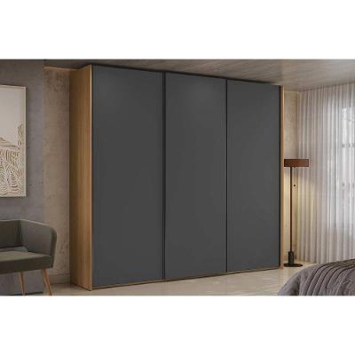 Guarda Roupa Casal T582 3 Portas de Correr 4 Gavetas MDP Canela-Grafite Kappesberg