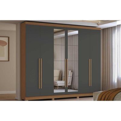 Guarda Roupa Casal CB01T580 6 Portas de Bater 3 Gavetas MDP com Espelho Canela-Grafite Kappesberg
