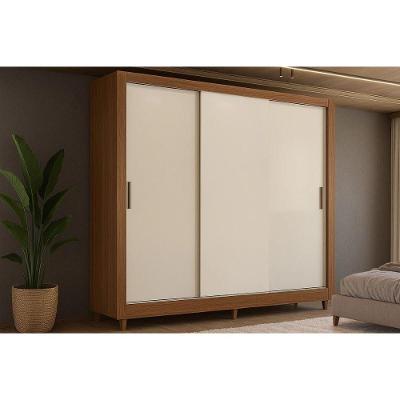 Guarda Roupa Casal Itália 3 Portas de Correr 2 Gavetas MDP Jequitiba-Off White Santos Andirá