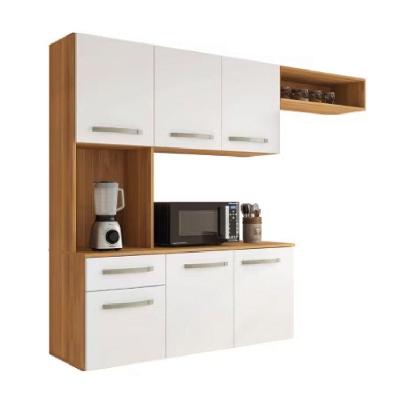 Armário de Cozinha Completa Suspenso Luna 6 Portas 1 Gaveta MDF-MDP 165CM Amadeirado e Branco