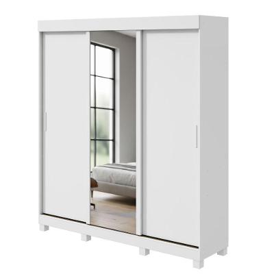 Guarda Roupa Casal Saimon 3 Portas de Correr 3 Gavetas com Espelho Branco 200CM