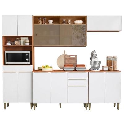 Armário de Cozinha Clara 12 Portas 3 Gavetas MDF 250CM Amadeirado Aramóveis