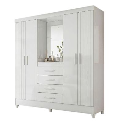 Guarda Roupa Casal Viena 4 Portas 4 Gavetas MDP com Espelho Branco Flex Moval Móveis