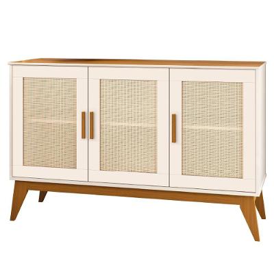 Balcão Buffet Andorra Retrô 3 Portas MDP 130CM Amadeirado - Off White