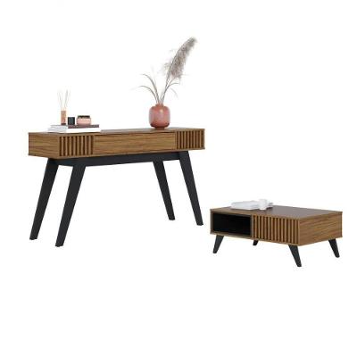 Conjunto Aparador e Mesa de Centro Riviera + Jeri Retrô 1 Gaveta MDF-MDP 90CM Noce Milano e Preto