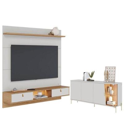 Painel Para Tv Home Suspenso Bali 1.6c/Aparador Buffet Senac/Led Off White Matte Freijó Colibri