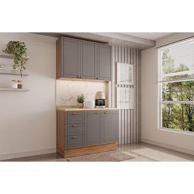 Cozinha Completa Bella 5 Portas 3 Gavetas MDF 120CM Nogal e Cinza Carraro