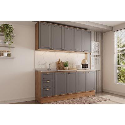 Cozinha Completa Bella 4 Peças 4 Portas 3 Gavetas MDF Nogal e Cinza Móveis Carraro