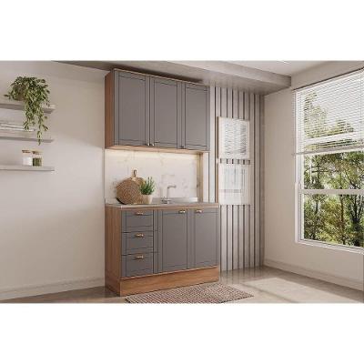 Cozinha Completa Bella 2 Portas 3 Gavetas MDP 120CM Nogal-Cinza Móveis Carraro