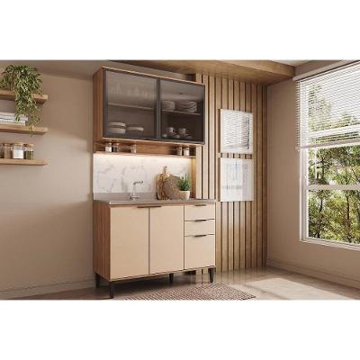 Cozinha 2 Peças Alpha C2P54 5 Portas 2 Gavetas MDF-MDP 120CM Freijo Móveis Carraro