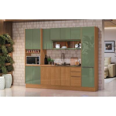 Cozinha Modulada Vibra 7 Portas 3 Gavetas MDF-MDP 120CM Canela Verde Pistache Kappesberg
