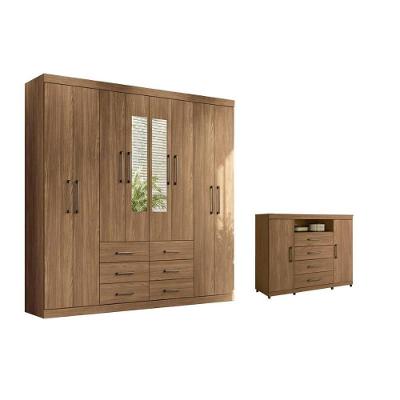 Quarto Completo Modu +1cômoda Qc601 8 Portas 6 Gavetas MDP 129CM Amadeirado Santos Andirá