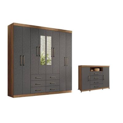 Quarto Completo QC601 8 Portas 6 Gavetas MDP 129cm Grafite Santos Andirá