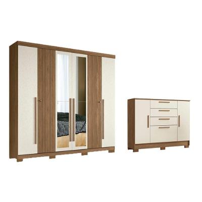Guarda Roupa Casal QC353 6 Portas de Bater 4 Gavetas MDF-MDP Jatoba-Areia Santos Andirá