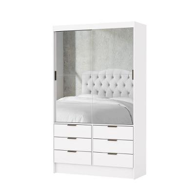Guarda Roupa Sevilha Premium 2 Portas de Correr com Espelho 6 Gavetas Branco Carioca Móveis