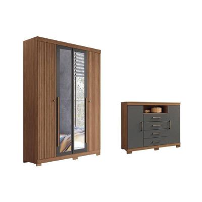 Quarto Completo QC304 6 Gavetas MDF-MDP Puxador Plástico Grafite Santos Andirá