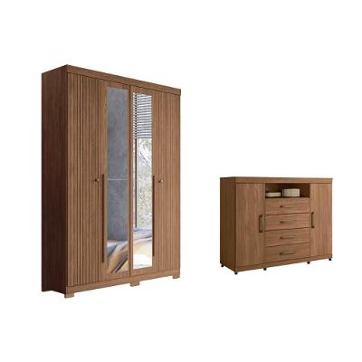 Quarto Completo QC305 2 Portas 4 Gavetas MDP TAMANHO 129CM Amadeirado