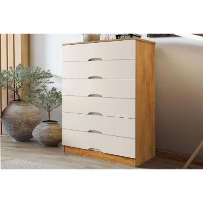 Cômoda Sevilha 6 Gavetas MDF-MDP Puxador em MDF Peroba e Off White Europa