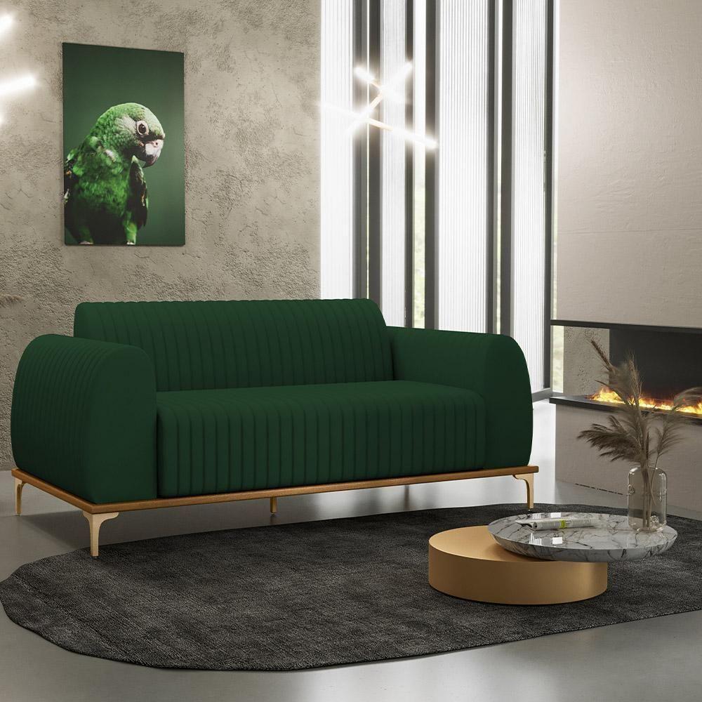 Sofá 3 Lugares Molino 180 Cm Pés D'ouro Verde Musgo C-303 - 7