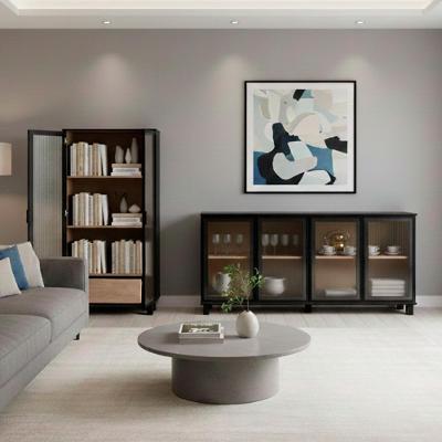 Conjunto Cristaleira e Aparador Buffet Paris E-966 R638 Preto Ditália Móveis