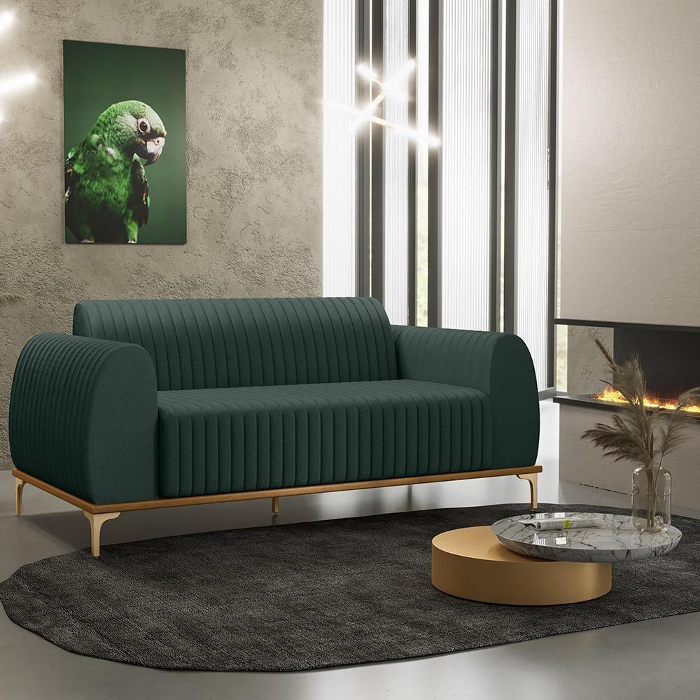 Sofá 3 Lugares Molino 180 Cm Pés D'ouro Verde Musgo C-117 - 6