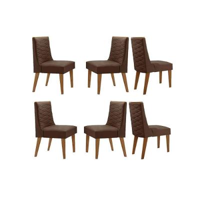 Kit 6 Cadeiras Dafne Estrutura em MDF Estofado em Suede Marrom Móveis Rufato