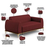 Sofá 3 Lugares Molino 180 Cm Pés D'ouro Marsala C-278 - 5