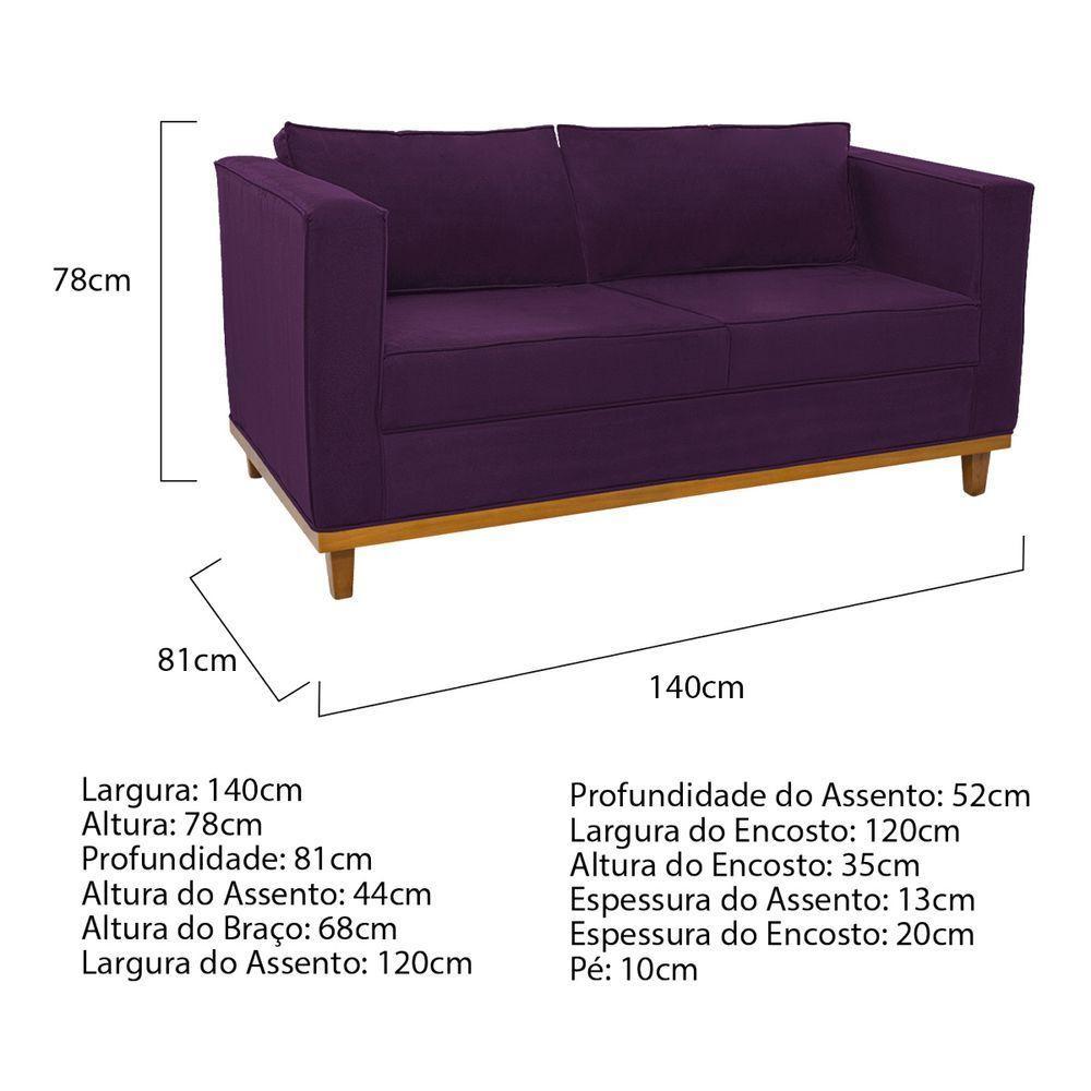 Sofá 2 Lugares Europa Suede Doce Sonho Móveis Cor Roxo - 4