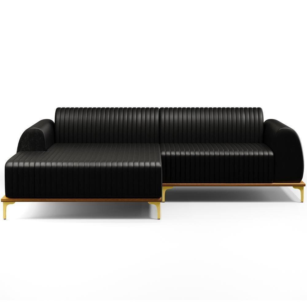 Sofá 4 Lugares Com Chaise Esquerdo Sala Estar 255cm Preto - 4