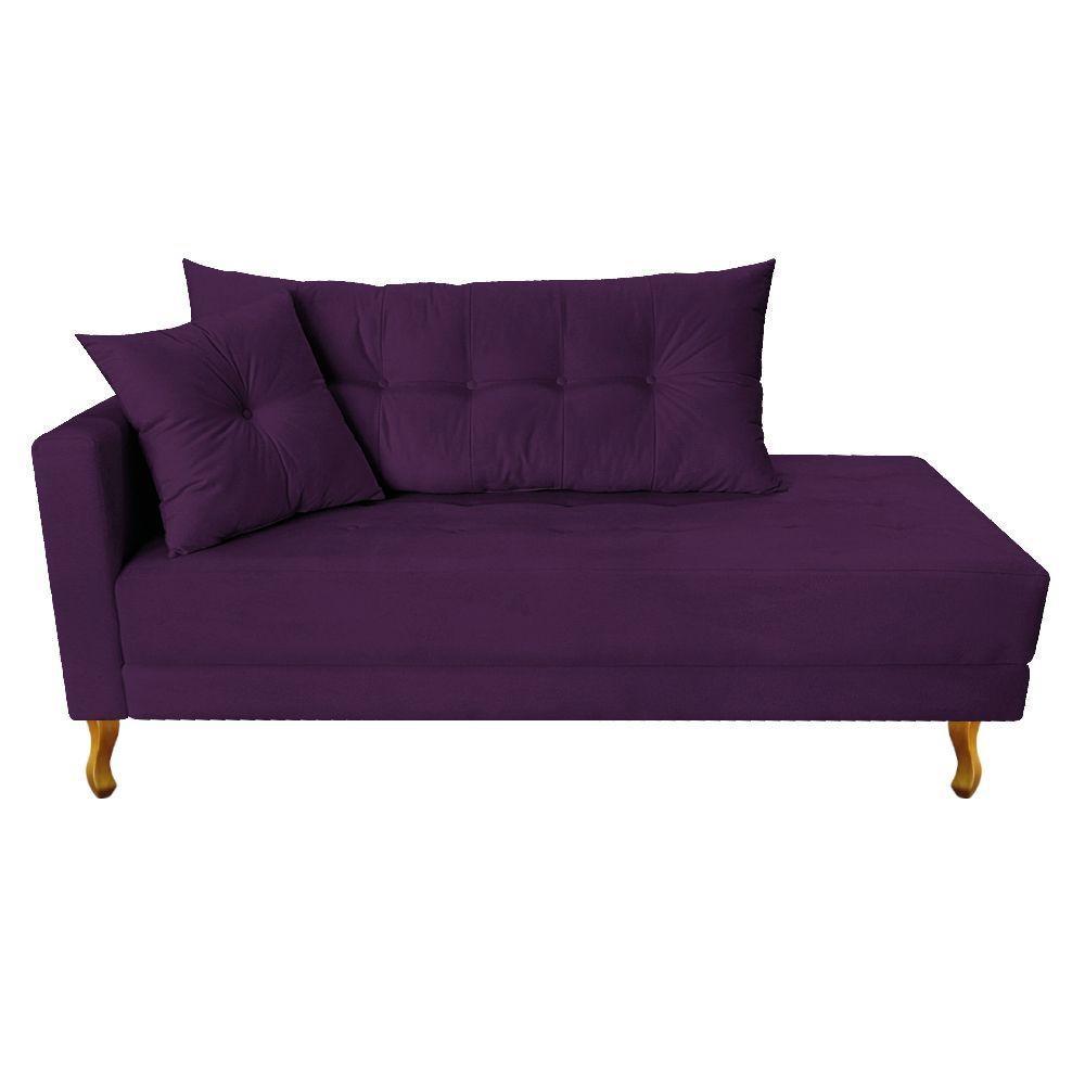 Recamier Azura 160cm Com Almofada Lado Direito Suede Cor Roxo - 1