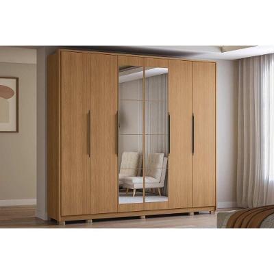 Guarda Roupa Casal CB01T581 6 Portas de Correr 4 Gavetas MDP com Espelho Canela Kappesberg