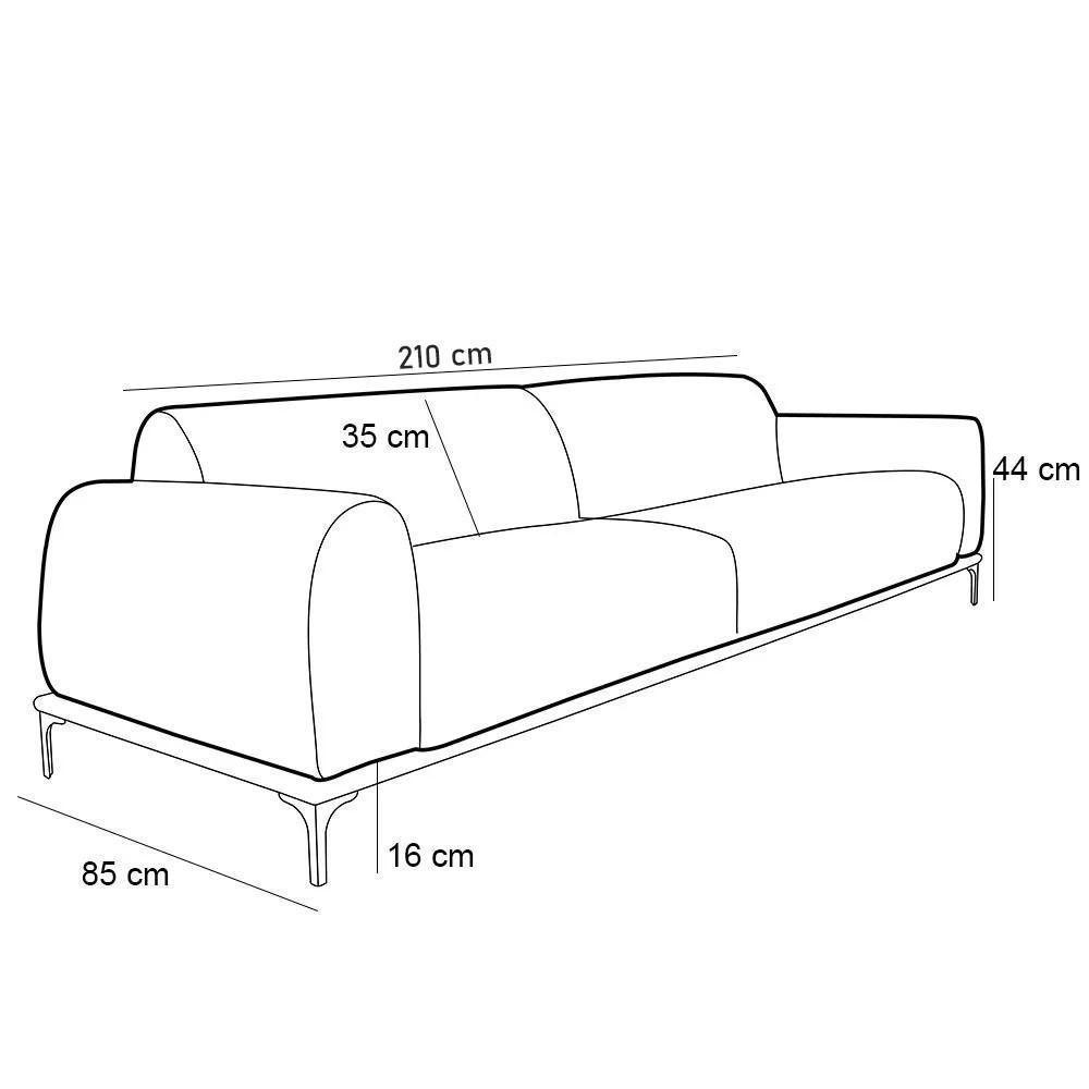 Sofá 3 Lugares Para Sala De Estar Molino 210 Cm Bege C-129 - 4
