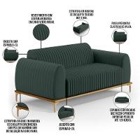 Sofá 3 Lugares Molino 210 Cm Pés D'ouro Verde Musgo C-117 - 5