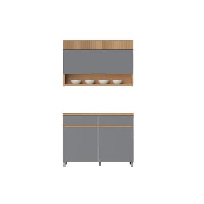 Cozinha Modulada Realeza 2 Portas 2 Gavetas MDF 120CM Carvalho e Titânio Nesher
